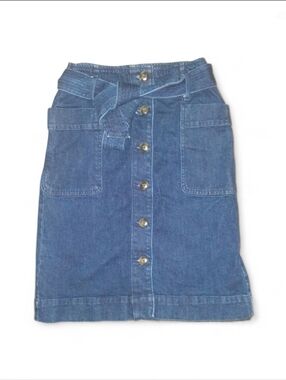 LOFT Denim Button-Front Midi Skirt in Blue